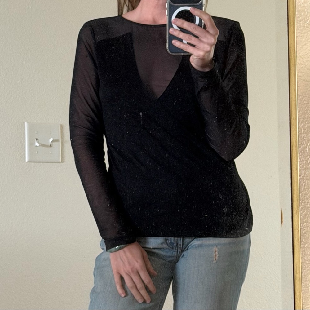 H&M Chic Black Mesh Detail Long Sleeve Top